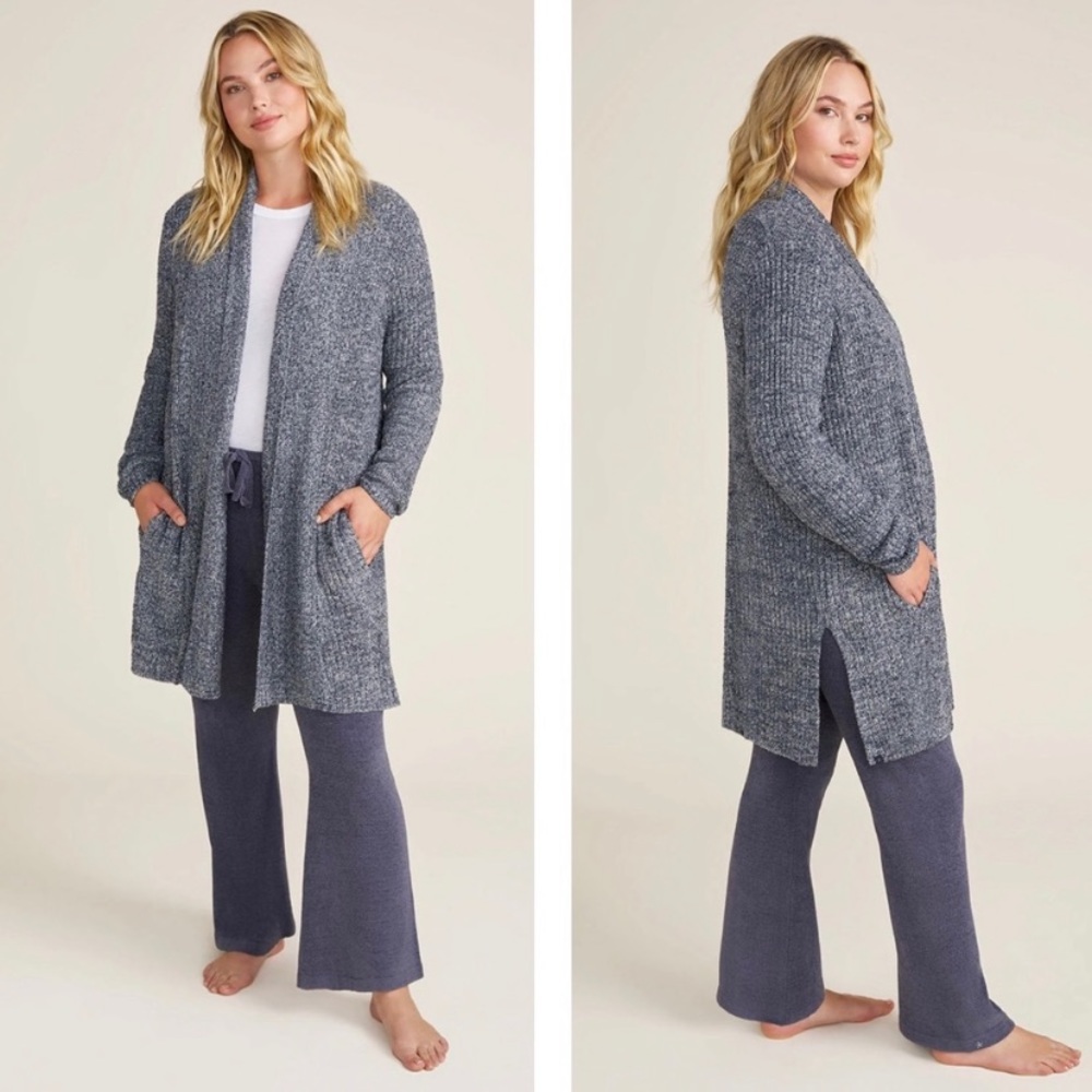 Barefoot Dreams CozyChic Lite Montecito Cardi with Pockets in Heathered Blue